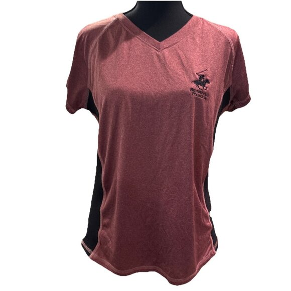 PINK Tops - Beverly Hills Polo Club Medium Pink Short Sleeve V neck Black Logo Active Sport